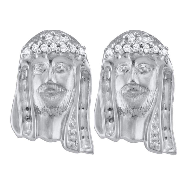Sterling Silver Mens Round Diamond Jesus Christ Messiah Stud Earrings 1/10 Cttw - Gold Americas