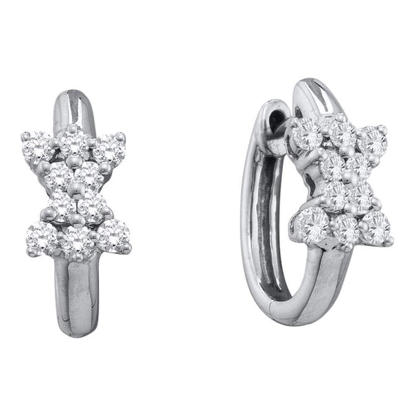 14K White Gold Round Diamond Cluster Huggie Earrings 1/2 Cttw - Gold Americas