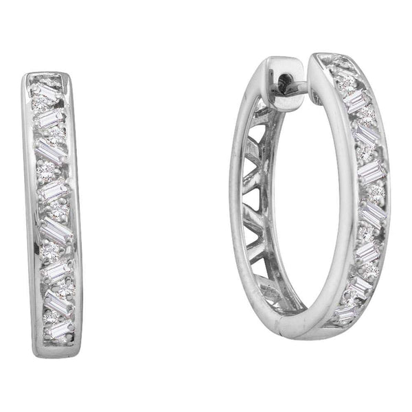 14K White Gold Round Baguette Diamond Hoop Earrings 1/2 Cttw - Gold Americas
