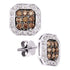 14K White Gold Round Cognac-brown Color Enhanced Diamond Square Cluster Stud Earrings 3/4 Cttw - Gold Americas