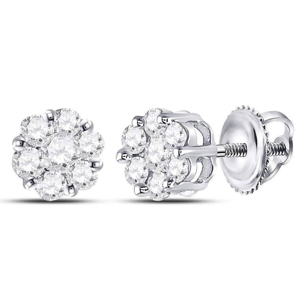 10k White Gold Round Diamond Flower Cluster Screwback Stud Earrings 1/2 Cttw - Gold Americas