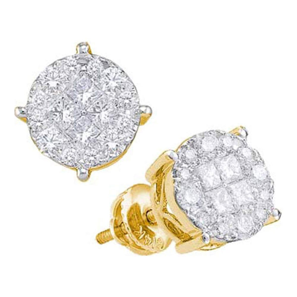 14K Yellow Gold Princess Round Diamond Soleil Cluster Earrings 1.00 Cttw - Gold Americas
