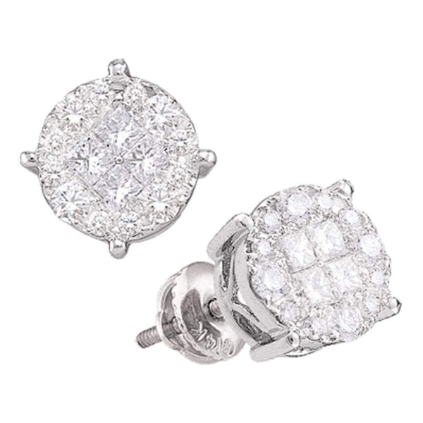 14K White Gold Princess Round Diamond Soleil Cluster Earrings 1.00 Cttw - Gold Americas