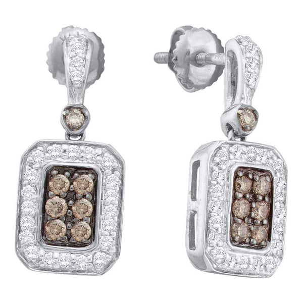 14K White Gold Round Cognac-brown Color Enhanced Diamond Rectangle Dangle Earrings 1/2 Cttw - Gold Americas