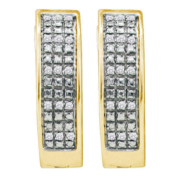 Yellow-tone Sterling Silver Round Pave-set Diamond Triple Row Hoop Earrings 1/10 Cttw - Gold Americas