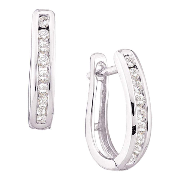 14K White Gold Round Diamond Single Row Oblong Hoop Earrings 1/4 Cttw - Gold Americas