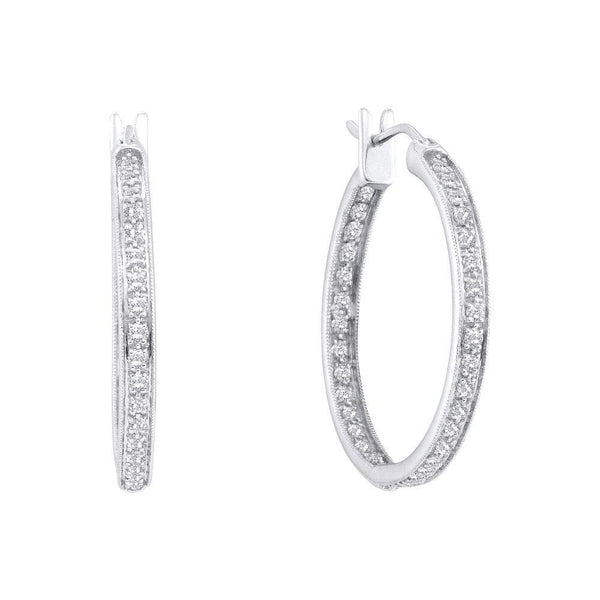 14K White Gold Round Diamond Single Row Inside Outside Endless Hoop Earrings 1.00 Cttw - Gold Americas