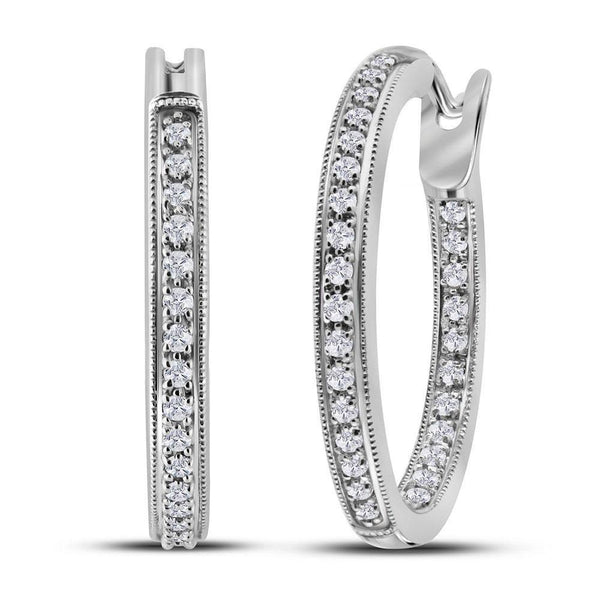 14K White Gold Round Diamond Single Row Inside Outside Hoop Earrings 1/2 Cttw - Gold Americas