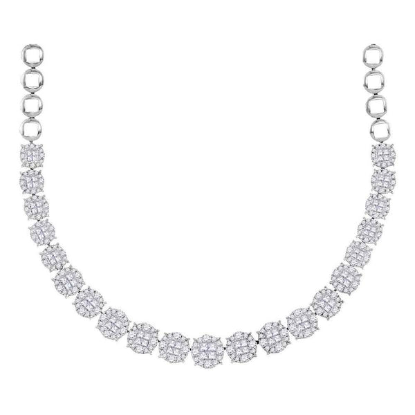 14K White Gold Womens Princess Diamond Soleil Cluster Luxury Necklace  10 Cttw