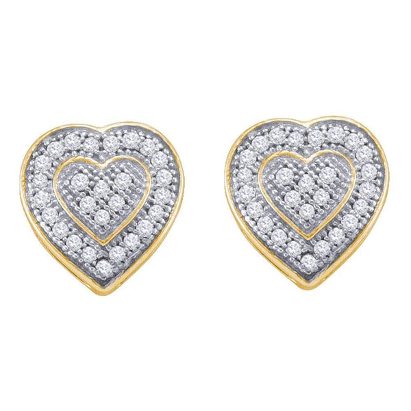 10K Yellow Gold Round Diamond Heart Cluster Earrings 1/6 Cttw - Gold Americas