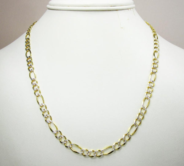 14K Yellow Gold Hollow Pave Figaro Chain 6.5MM