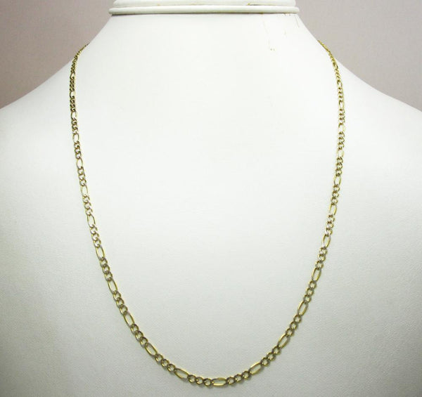 10K Yellow Gold Hollow Pave Figaro Chain 2.5MM