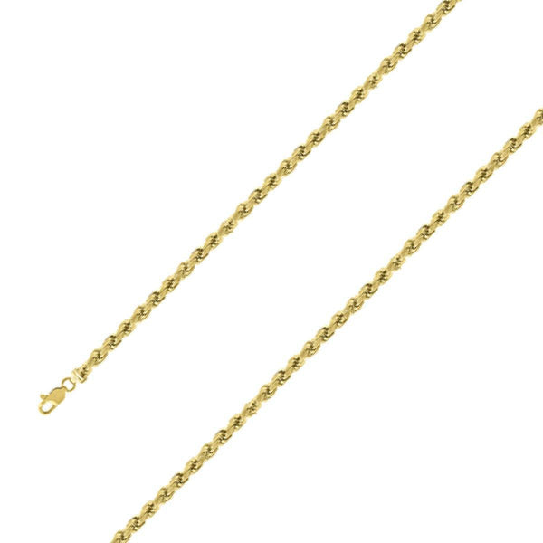 925 Sterling Silver 4mm Yellow Gold Plated Rope Chain Size- 8" - Gold Americas