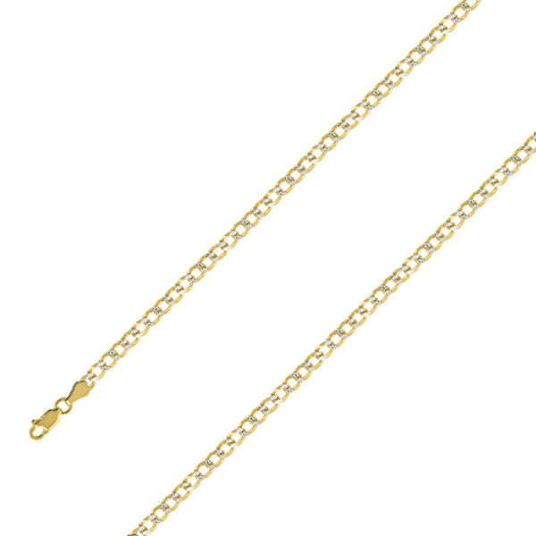 14k Yellow Gold Finish 4mm Silver Pave Cuban Chain Size- 7" - Gold Americas