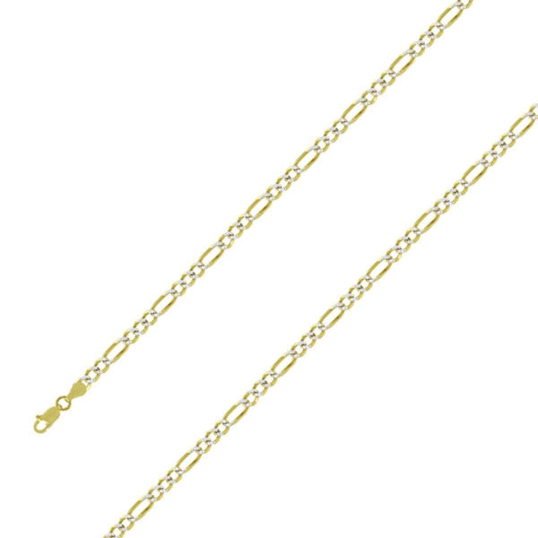 14k Yellow Gold Plated 4mm Silver Pave Figaro Chain Size- 9" - Gold Americas
