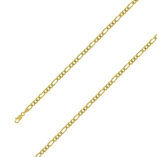 14k Yellow Gold Plated 4mm Silver Figaro Chain Size- 8" - Gold Americas