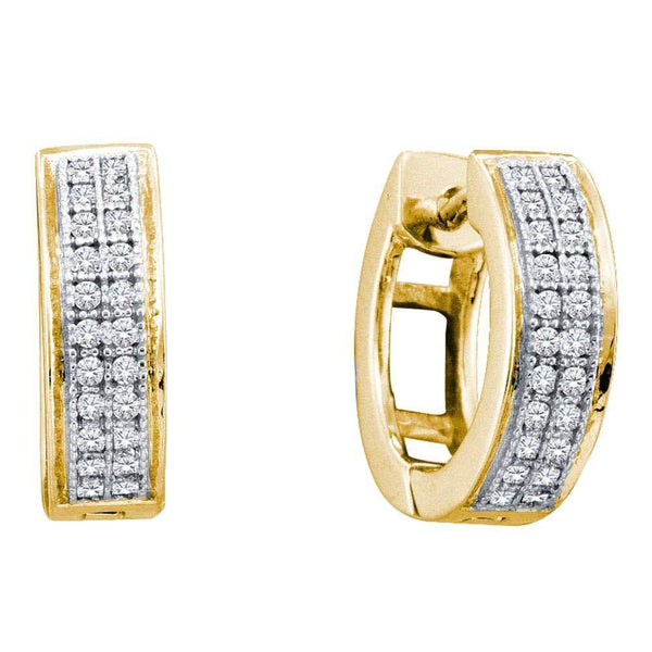 10K Yellow Gold Round Diamond Double Row Huggie Hoop Earrings 1/6 Cttw - Gold Americas