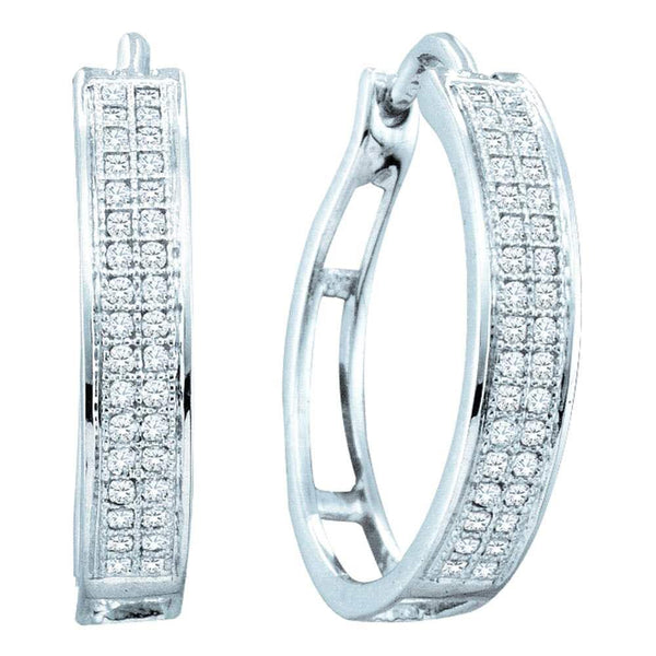 10K White Gold Round Diamond Hoop Earrings 1/5 Cttw - Gold Americas