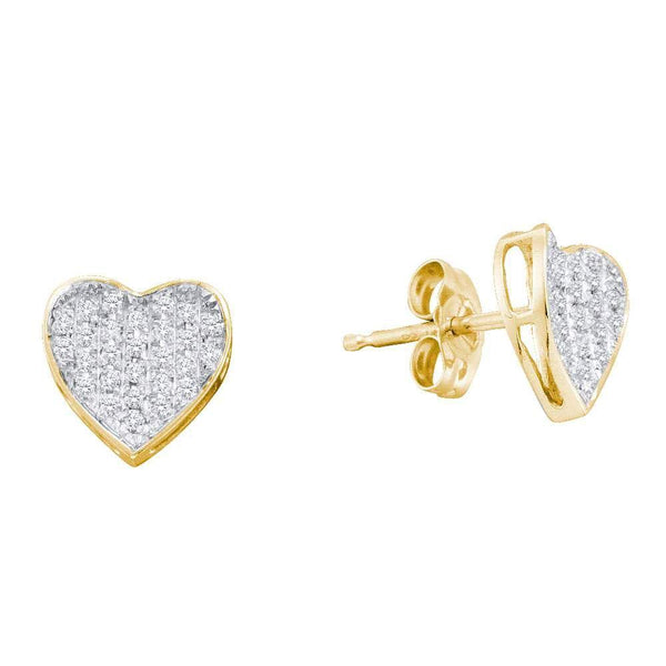 10K Yellow Gold Round Diamond Heart Cluster Stud Earrings 1/5 Cttw - Gold Americas