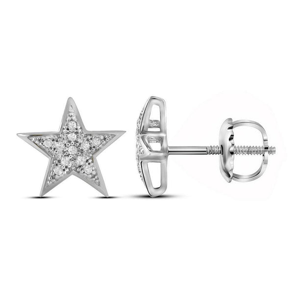 10K White Gold Round Diamond Star Cluster Screwback Earrings 1/20 Cttw - Gold Americas
