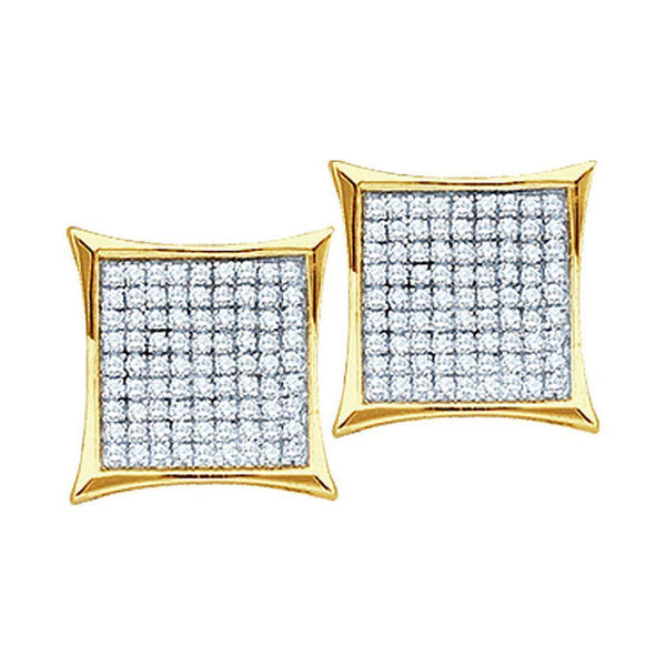 10K Yellow Gold Round Diamond Square Kite Cluster Earrings 1/10 Cttw - Gold Americas