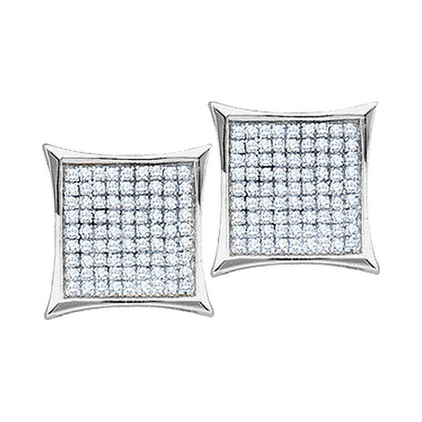 10K White Gold Round Diamond Square Kite Cluster Earrings 1/10 Cttw - Gold Americas