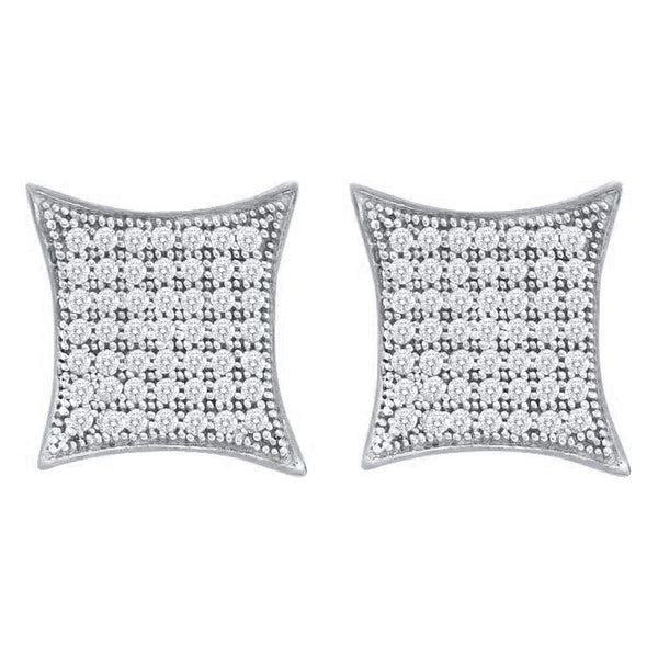 10K White Gold Round Diamond Square Kite Cluster Screwback Earrings 3/8 Cttw - Gold Americas