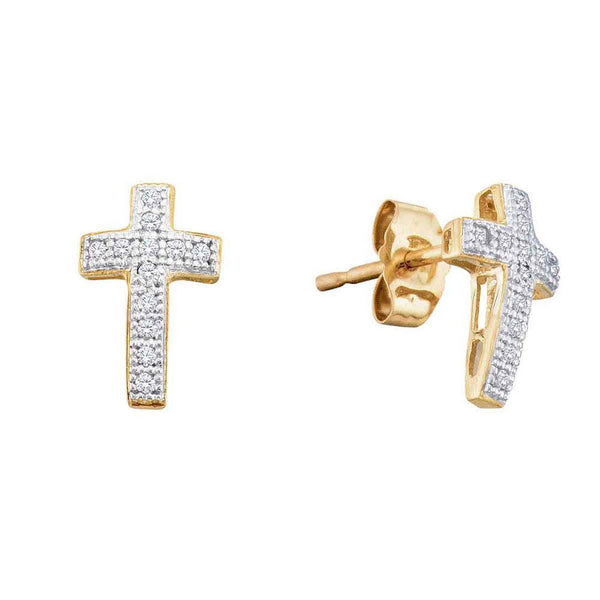 10K Yellow Gold Round Diamond Cross Stud Earrings 1/10 Cttw - Gold Americas