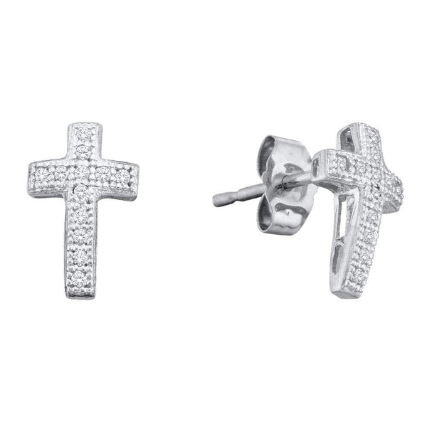 10K White Gold Round Diamond Cross Cluster Earrings 1/10 Cttw - Gold Americas