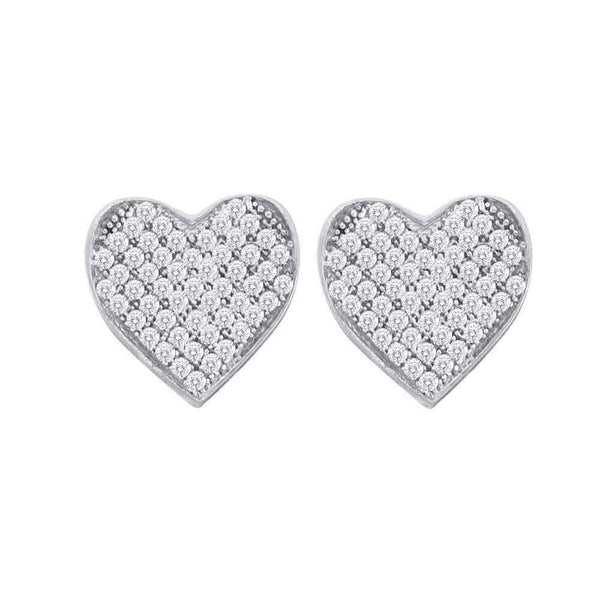 10K White Gold Round Diamond Heart Cluster Screwback Earrings 1/10 Cttw - Gold Americas