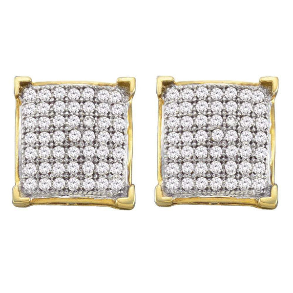 10K Yellow Gold Round Diamond Square Cluster Screwback Earrings 1/3 Cttw - Gold Americas
