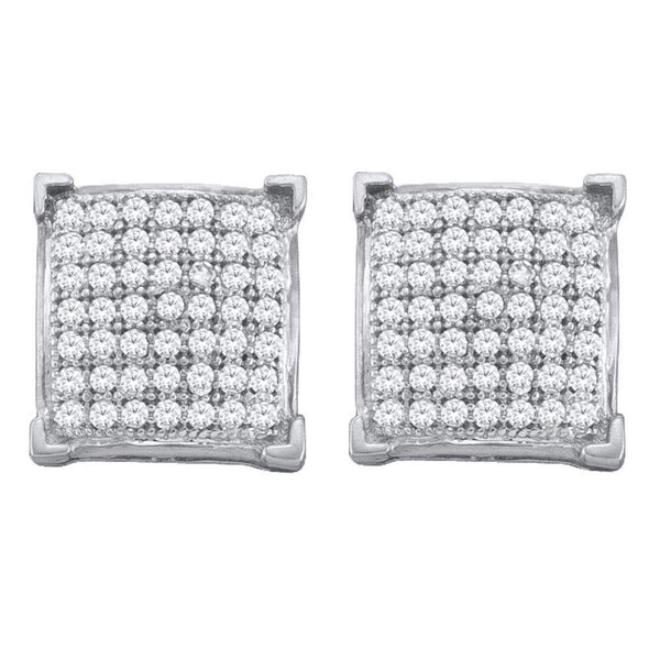 10K White Gold Round Diamond Square Cluster Screwback Earrings 1/3 Cttw - Gold Americas