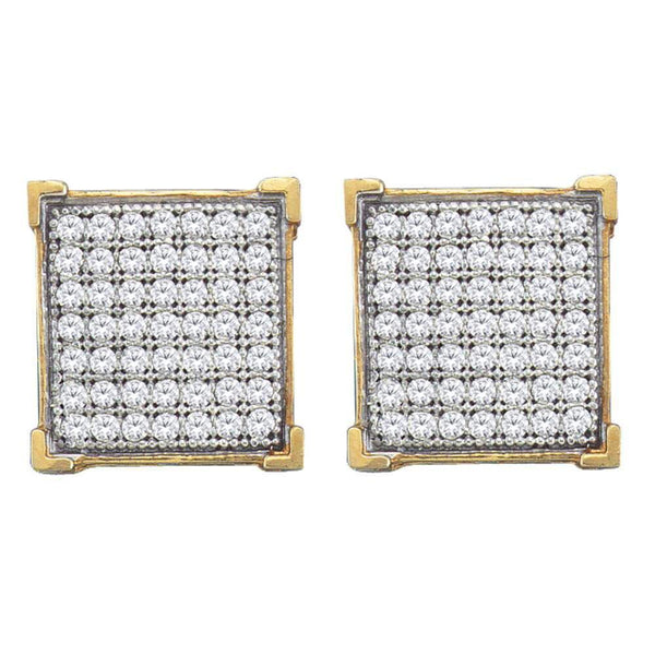 10K Yellow Gold Round Diamond Square Cluster Stud Earrings 1/3 Cttw - Gold Americas