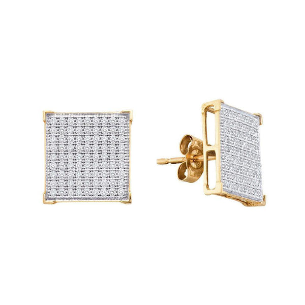 10K Yellow Gold Round Diamond Square Cluster Earrings 1/2 Cttw - Gold Americas