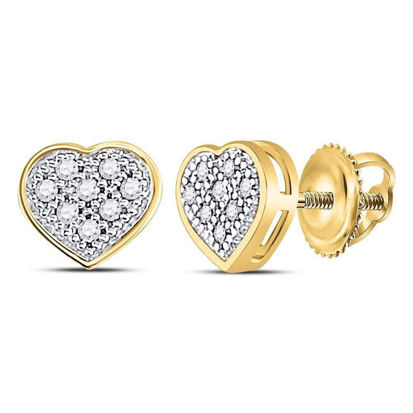 10K Yellow Gold Round Diamond Heart Cluster Screwback Earrings 1/20 Cttw - Gold Americas