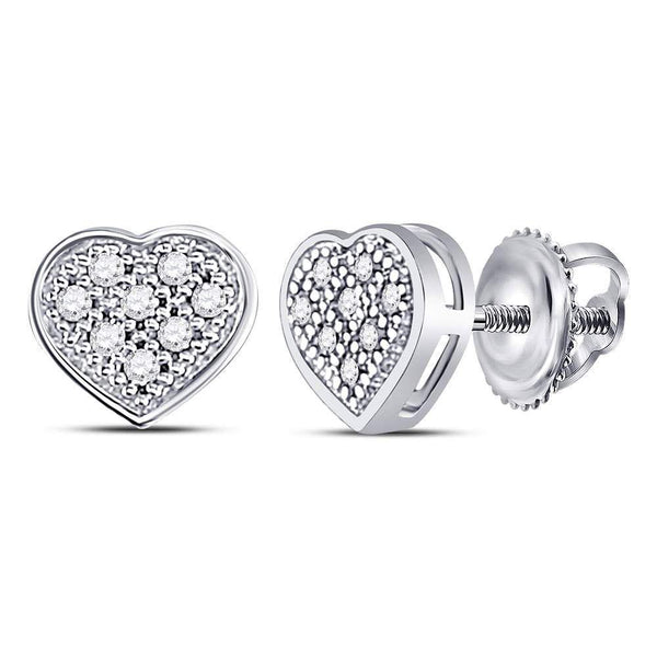 10K White Gold Round Diamond Heart Cluster Screwback Earrings 1/20 Cttw - Gold Americas