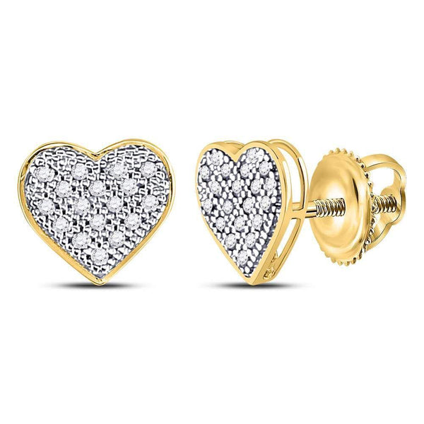 10K Yellow Gold Round Diamond Heart Cluster Stud Earrings 1/10 Cttw - Gold Americas