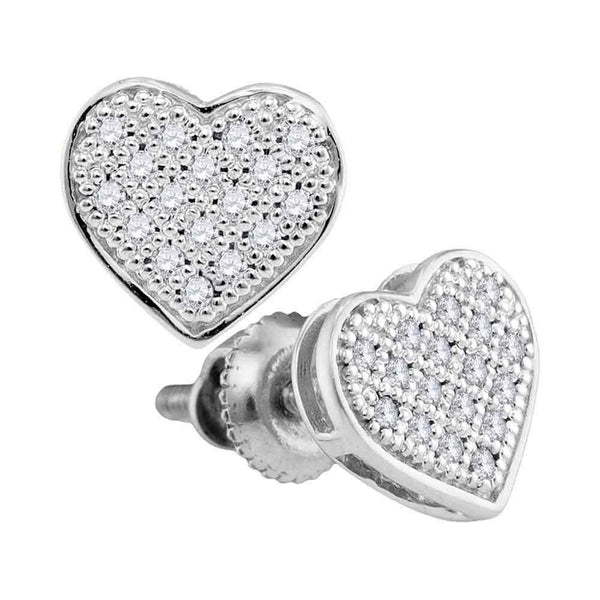 10K White Gold Round Diamond Heart Cluster Stud Earrings 1/10 Cttw - Gold Americas