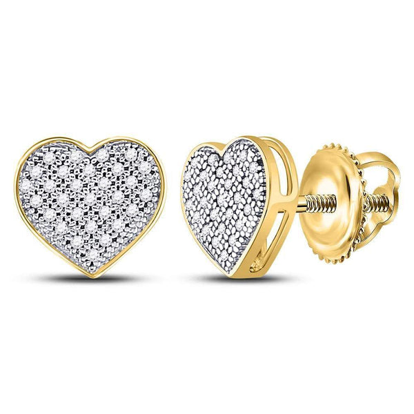 10K Yellow Gold Round Diamond Heart Cluster Screwback Earrings 1/6 Cttw - Gold Americas