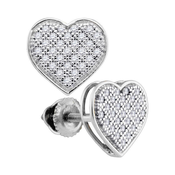 10K White Gold Round Diamond Heart Cluster Screwback Earrings 1/6 Cttw - Gold Americas