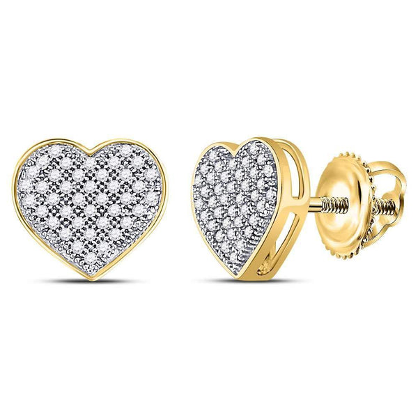 10K Yellow Gold Round Diamond Heart Cluster Screwback Earrings 1/5 Cttw - Gold Americas
