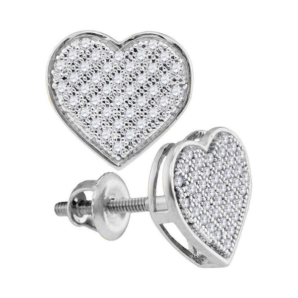 10K White Gold Round Diamond Heart Cluster Screwback Earrings 1/5 Cttw - Gold Americas