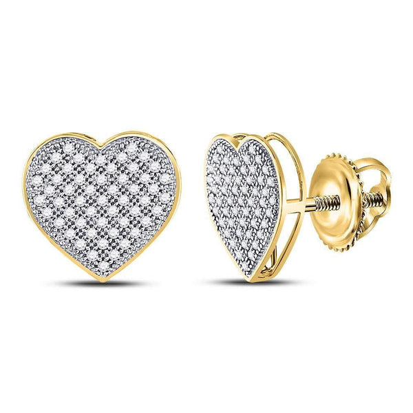 10K Yellow Gold Round Diamond Heart Cluster Screwback Earrings 1/3 Cttw - Gold Americas