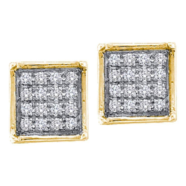 10K Yellow Gold Round Diamond Square Cluster Earrings 1/20 Cttw - Gold Americas