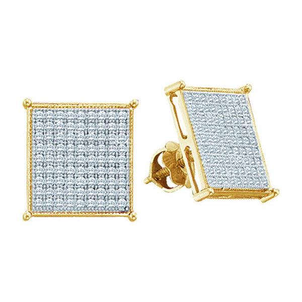 10K Yellow Gold Round Diamond Square Cluster Stud Earrings 3/8 Cttw - Gold Americas