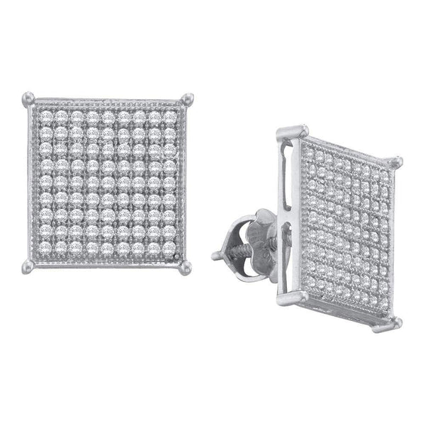 10K White Gold Round Diamond Square Cluster Stud Earrings 3/8 Cttw - Gold Americas