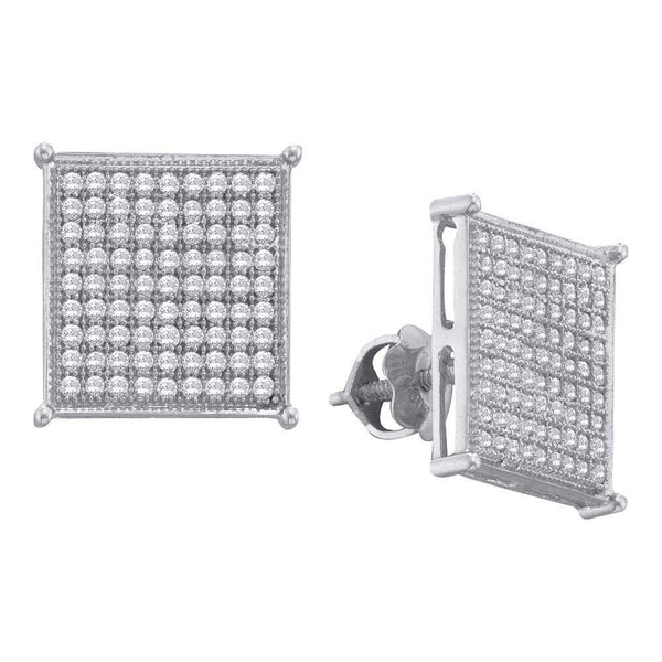 10K White Gold Round Diamond Square Cluster Stud Earrings 3/8 Cttw - Gold Americas