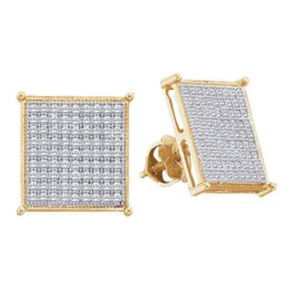 10K Yellow Gold Round Diamond Square Cluster Screwback Earrings 1/2 Cttw - Gold Americas