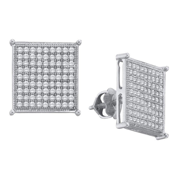 10K White Gold Round Diamond Square Cluster Screwback Earrings 1/2 Cttw - Gold Americas