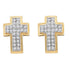 10K Yellow Gold Round Diamond Cross Screwback Stud Earrings 1/6 Cttw - Gold Americas